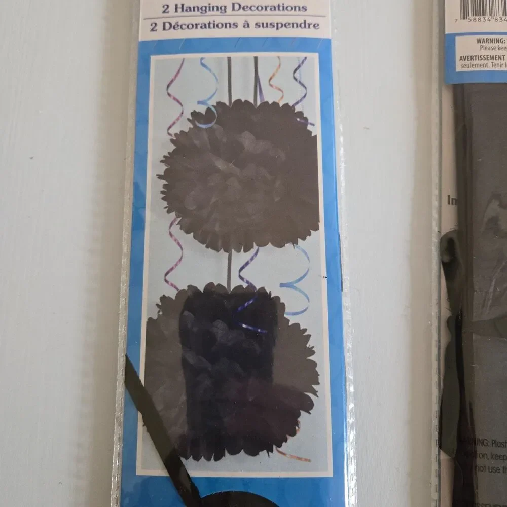 Lot of 8 (4 Packs) Black Tissue Pom Poms 12